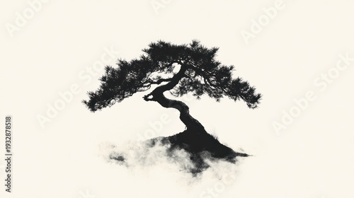 Zen Ink Tree: An exquisite display of tranquility with a solitary tree rendered in graceful ink strokes, conveying a sense of serenity and timeless beauty.