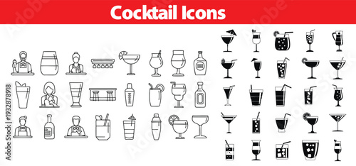 Cocktail Icons: Martini, Margarita, Mojito, and Bar Drink Collection