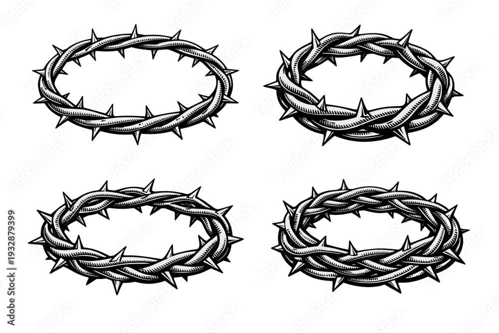 Fototapeta premium Serpentine thorn crowns: four black and white variations