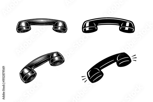 Vintage telephone handset illustrations in black and white