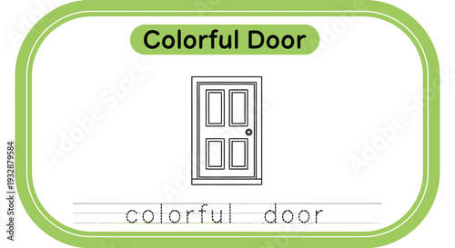 Colorful Door Learning Card for Kids: Trace the Word 'Colorful Door'