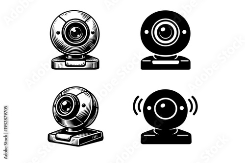 Vintage and modern webcam designs in black and white