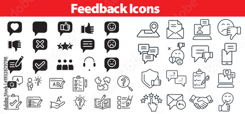 Feedback icons for customer reviews, surveys, and user satisfaction