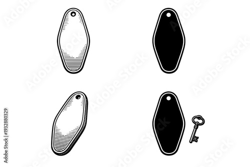 Set of four vintage keyhole covers with antique skeleton key