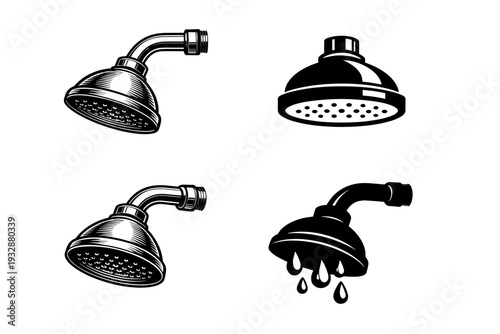 Black and white shower head designs with water flow