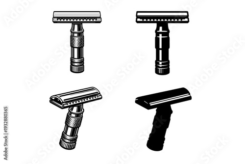 Vintage safety razors: collection of four classic designs in black and