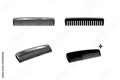 Set of four stylish comb silhouettes on white background for hair desi