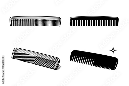 Four variations of black and white classic hair combs