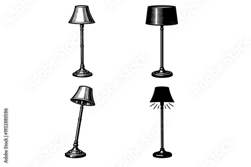Black and white variations of classic floor lamps in different styles