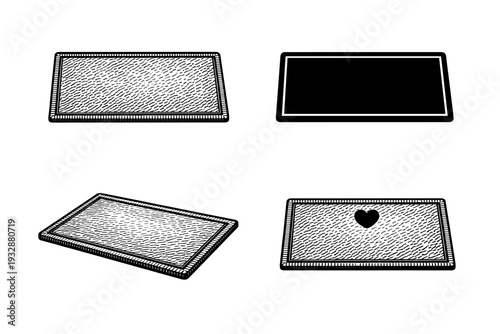 Set of rectangular cookie designs in black and white outline style