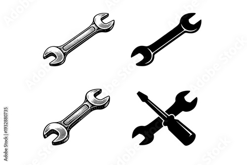 Variety of wrench and screwdriver icons in different styles