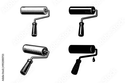 Set of paint rollers in black and white design
