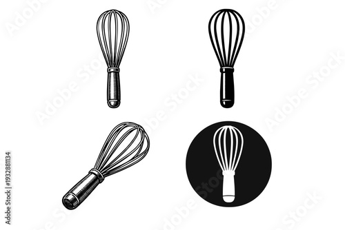 Vintage whisk illustrations set in black and white with diverse design