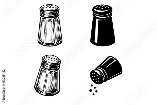 Black and white salt shaker illustrations: classic and modern designs