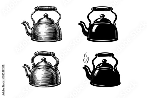 Vintage and modern kettle collection: rustic and sleek designs in blac