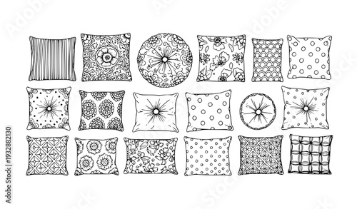 Hand drawn decorative pillows vector illustration isolated on white