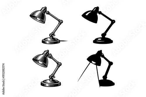 Set of vintage desk lamps with adjustable arms in black and white desi