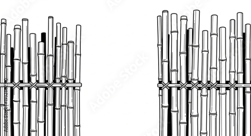 Detailed illustration of a bamboo fence with a clear opening, artistic design.