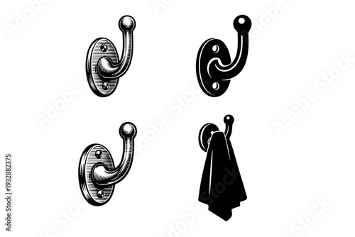 Set of vintage wall hooks with towel hanging on hook