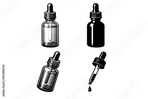 Vintage dropper bottles collection in black and white design