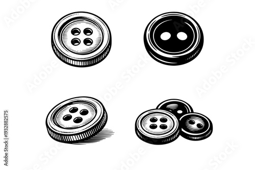 Sketch of various button designs in black and white style