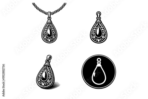 Elegant teardrop pendant designs in black and white
