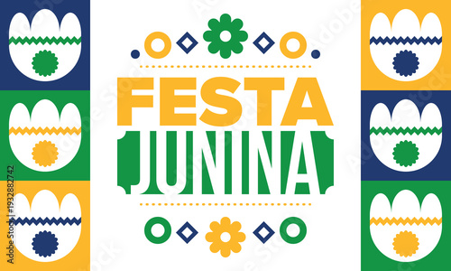 Festa Junina in Brazil. Brazilian festival. Happy holiday. Brazil flag. Carnival and parade. Summer fun party. Vector illustration