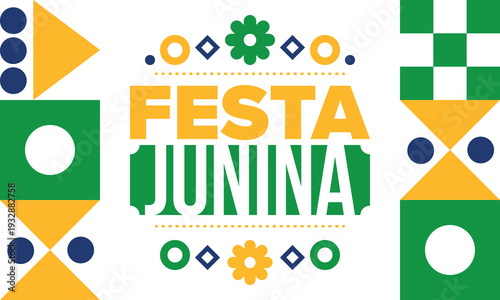 Festa Junina in Brazil. Brazilian festival. Happy holiday. Brazil flag. Carnival and parade. Summer fun party. Vector illustration