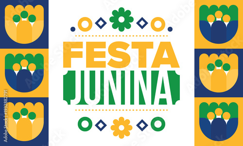 Festa Junina in Brazil. Brazilian festival. Happy holiday. Brazil flag. Carnival and parade. Summer fun party. Vector illustration