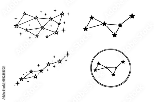 Constellation set: celestial patterns and star arrangements in various