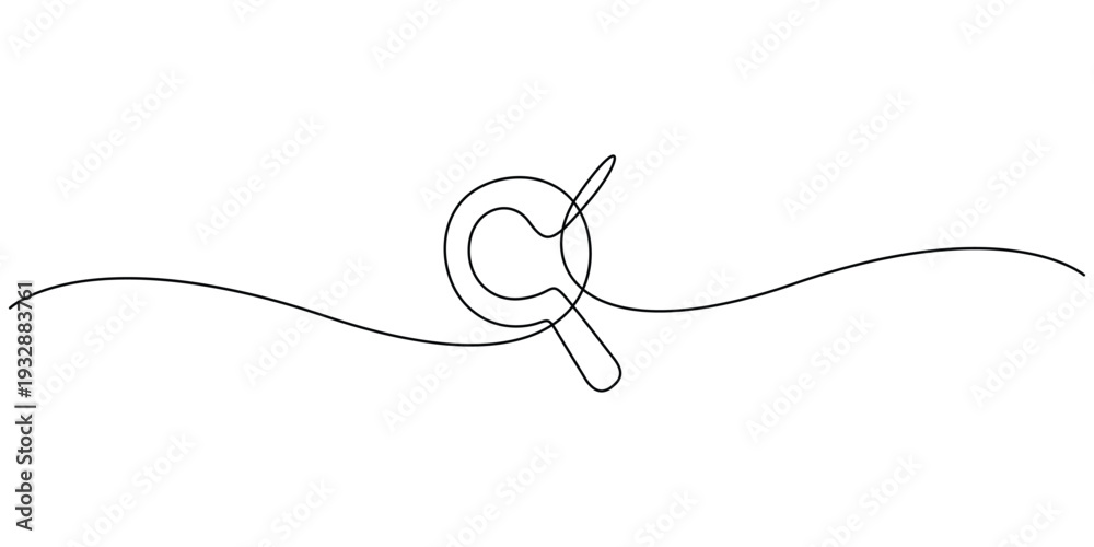 Fototapeta premium Continuous line drawing of a magnifying glass Minimalist one line art of a search icon for discovery and analysis Single line illustration of a loupe for research and finding solutions