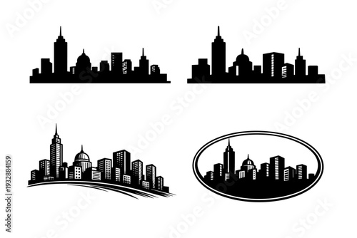 Silhouette urban skyline designs with iconic skyscrapers