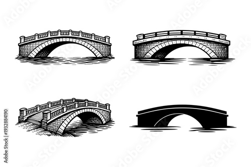 Set of four vector arch bridges in black and white design