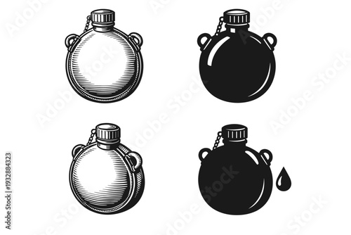 Set of four vintage canteen designs in black and white