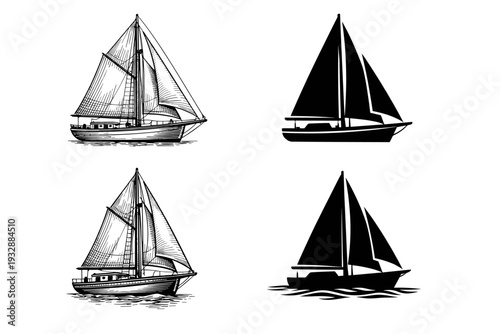 Vintage and modern sailboats illustration collection