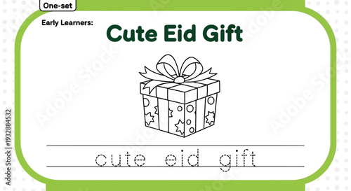 Cute Eid Gift Coloring Page for Kids - Practice Writing Eid Greetings