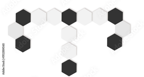  modern geometric pattern of black and white hexagons on a clean white background.