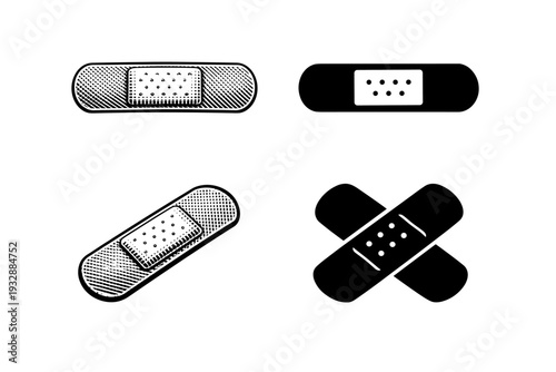 Collection of four distinct bandages in various styles and orientation