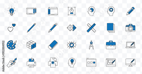Modern Creative Design Icons Set. Art, Business, Technology and Idea Process Outline Vectors.