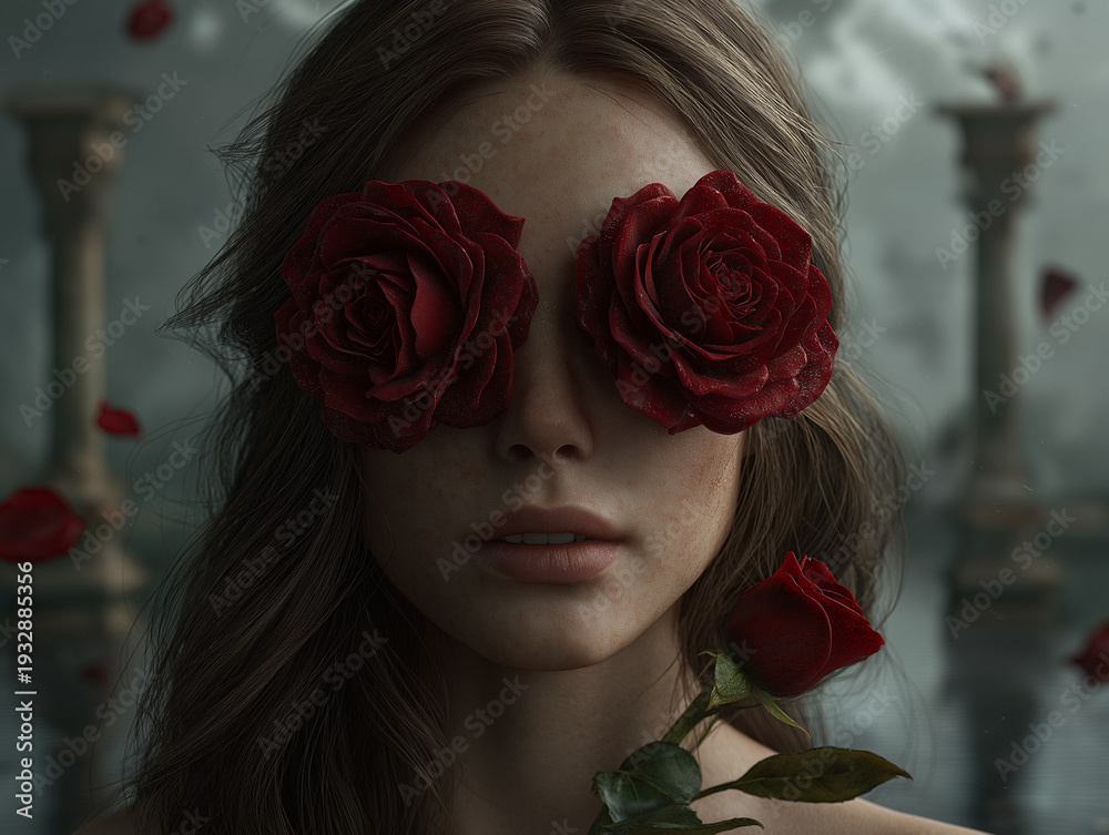 custom made wallpaper toronto digitalSurreal background of a woman's head with roses instead of eyes