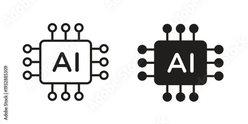 AI chip icons. Vector illustration. Editable stroke. Isolated icon suitable for web,