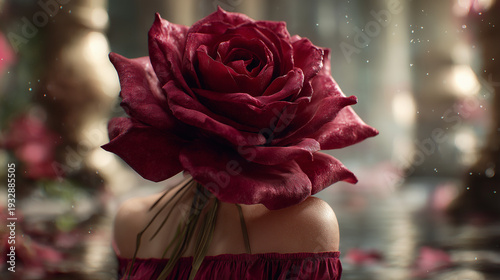 Wallpaper Mural Woman with red rose instead of head in garden or park, surreal, background Torontodigital.ca