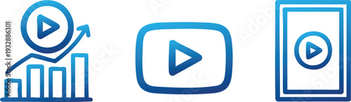 Video Marketing Media Content and Play Button Line Icon