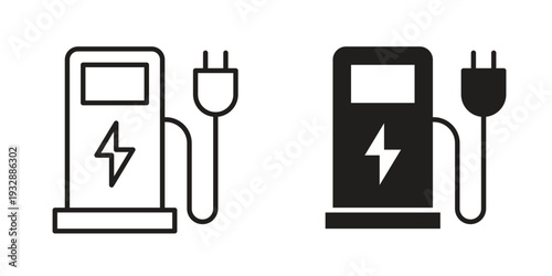 Charging station icons. Vector illustration. Editable stroke. Isolated icon suitable for web,
