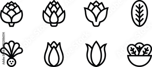 Artichoke and vegetable line icon set, fresh organic leaf food outline vector illustration collection for healthy design