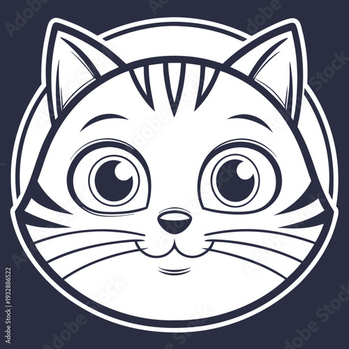 Line Art Cat Head Illustration Domestic Feline Pet Mascot Character Design For Animal Care And World Cat Day
