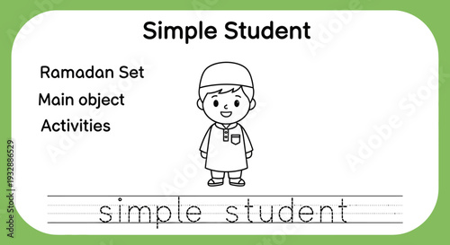 Cute Muslim Boy Character, Ramadan Set, Simple Student, Islamic Education, Cartoon Style