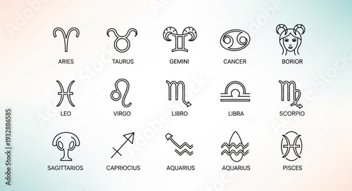 Zodiac signs illustration representing astrology and celestial concepts for horoscopes.