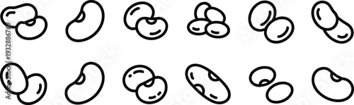 Assorted bean and legume icon set with kidney soy and white beans line art vector illustration collection