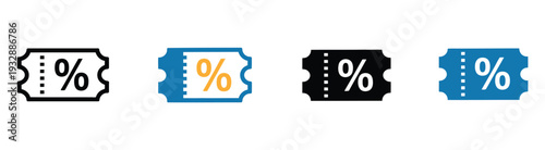 Coupon icon set multiple style collection, vector illustration of sale voucher and promotional code ticket icons in solid and line variations